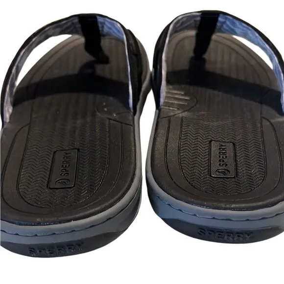 Sperry Baitfish Black Leather Toe Post Flip Flop Sandals Men Size 12 NIB