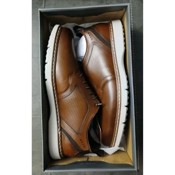 Stacy Adams Plain Toe Elastic Laceup Sneaker Leather Cognac 25662-221 Sz 9W #800