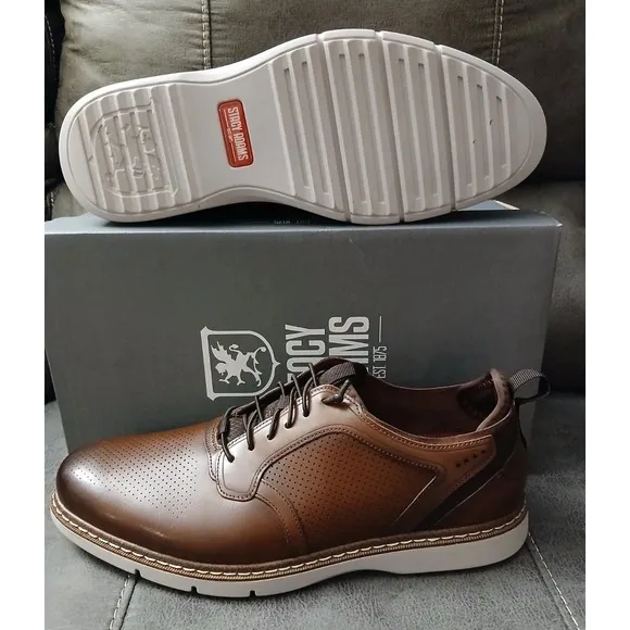 Stacy Adams Plain Toe Elastic Laceup Sneaker Leather Cognac 25662-221 Sz 9W #800
