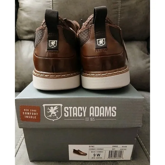 Stacy Adams Plain Toe Elastic Laceup Sneaker Leather Cognac 25662-221 Sz 9W #800