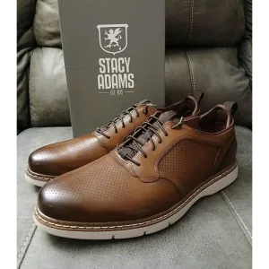 Stacy Adams Plain Toe Elastic Laceup Sneaker Leather Cognac 25662-221 Sz 9W #800
