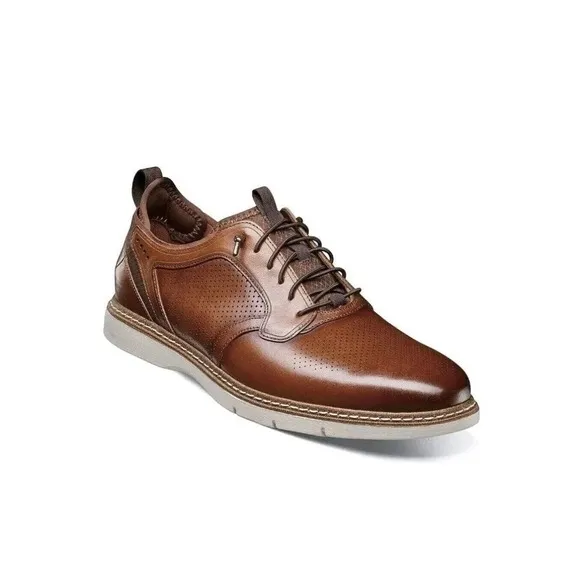 Stacy Adams Plain Toe Elastic Laceup Sneaker Leather Cognac 25662-221 Sz 9W #800