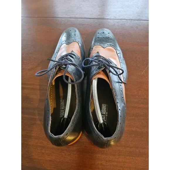 Stacy Adams Wingtip Oxford Leather Dress Shoe Navy Brown Size‎ 12M 25092-492
