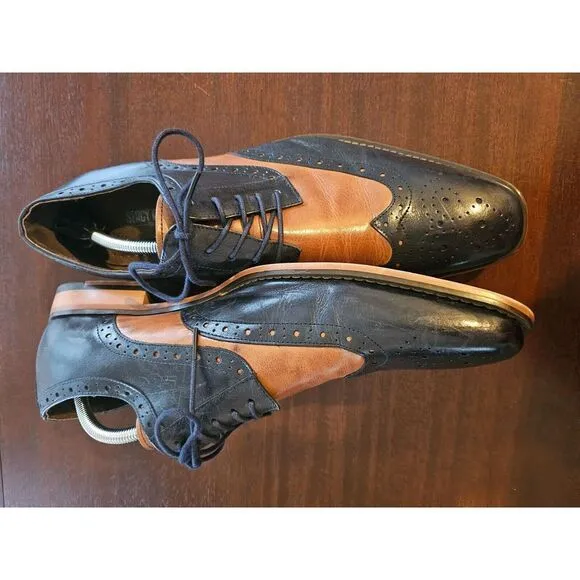 Stacy Adams Wingtip Oxford Leather Dress Shoe Navy Brown Size‎ 12M 25092-492