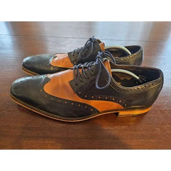 Stacy Adams Wingtip Oxford Leather Dress Shoe Navy Brown Size‎ 12M 25092-492