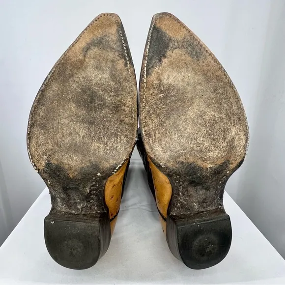 Sterling Brown and Tan Two-Tone Ostrich Leather Pointed Toe Cowboy Boots