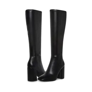 Steve Madden Lizah Boots Womens 9.5 Black Square-Toe Block Heel Knee High KHD144