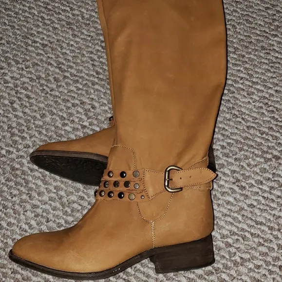 Steven brand thigh high tan real leather and suedes knee high boots NWT
