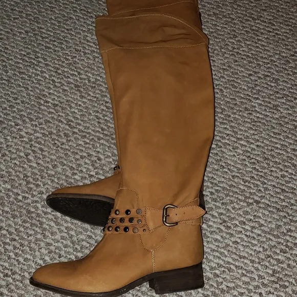 Steven brand thigh high tan real leather and suedes knee high boots NWT