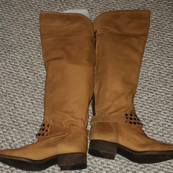 Steven brand thigh high tan real leather and suedes knee high boots NWT