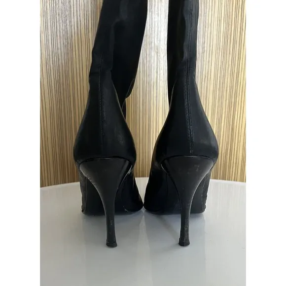 STRATEGIA Italy Stretch Lambskin Leather Pointy Toe Knee High Boots Size 39 /8.5