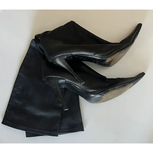STRATEGIA Italy Stretch Lambskin Leather Pointy Toe Knee High Boots Size 39 /8.5