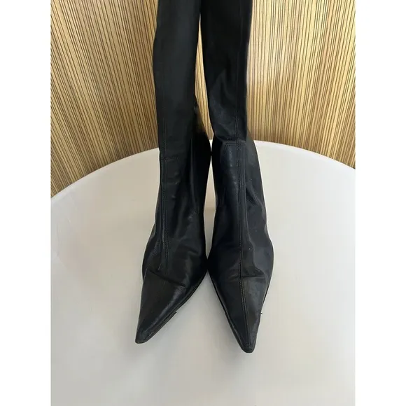 STRATEGIA Italy Stretch Lambskin Leather Pointy Toe Knee High Boots Size 39 /8.5