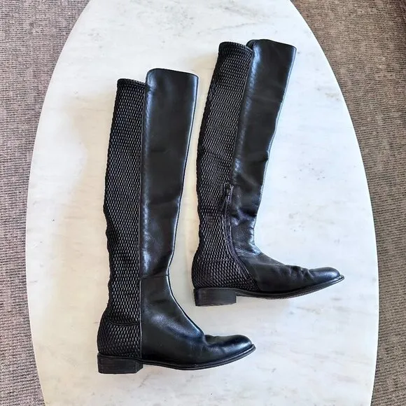 Stuart Weitzman Allgood Nappa Leather Over the Knee Boot Woven Black Boots 7