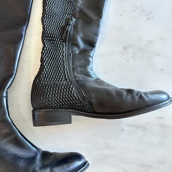 Stuart Weitzman Allgood Nappa Leather Over the Knee Boot Woven Black Boots 7