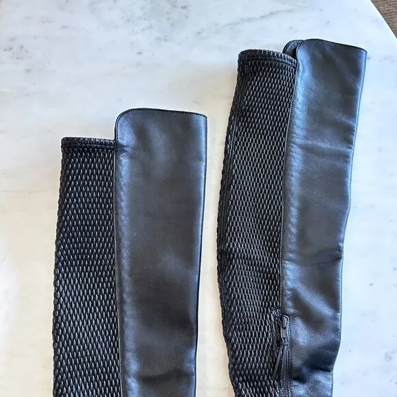 Stuart Weitzman Allgood Nappa Leather Over the Knee Boot Woven Black Boots 7