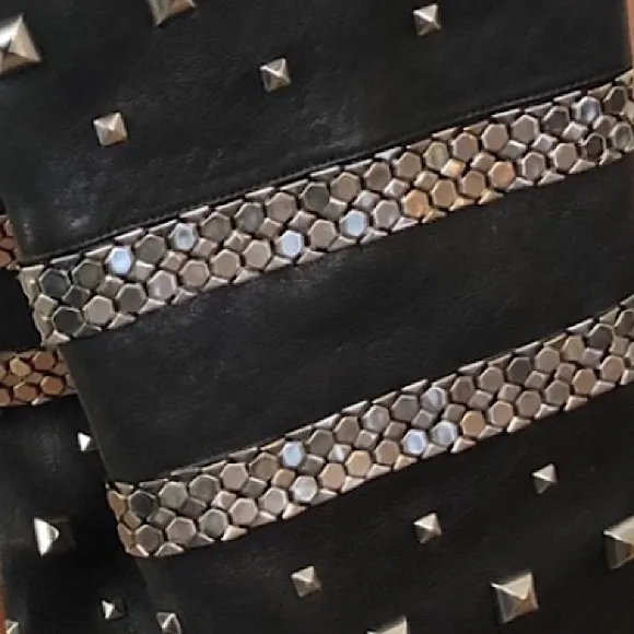 Stuart Weitzman Black Leather Over-the-Knee Silver Studded Boots