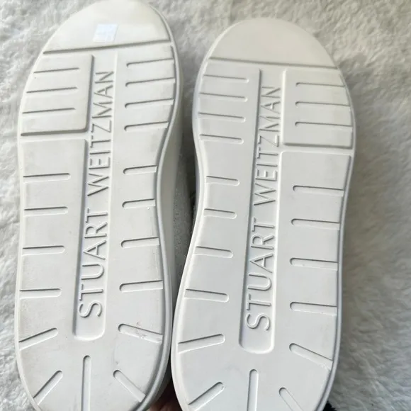 Stuart Weitzman Glitter Sneakers Mules Slip On Shoes Casual White Size 8.5 NEW