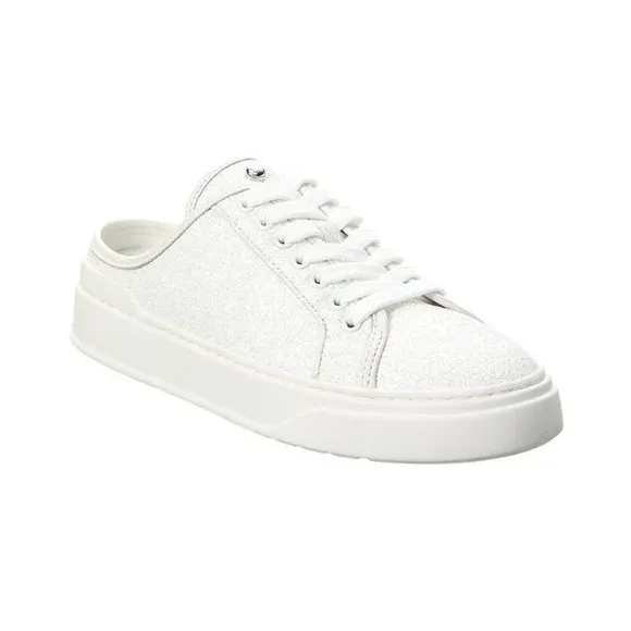 Stuart Weitzman Glitter Sneakers Mules Slip On Shoes Casual White Size 8.5 NEW