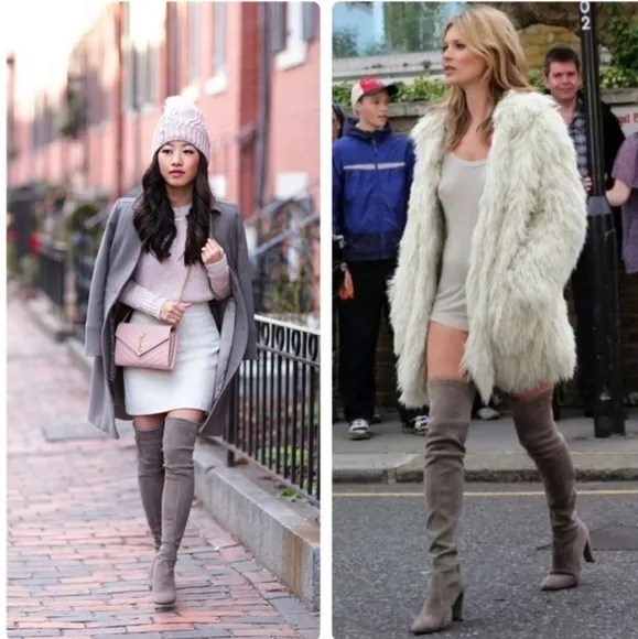 Stuart Weitzman Highland Stretch-Suede Over-The-Knee Londra Boots Taupe …