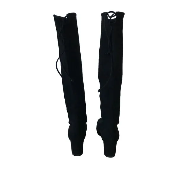 Stuart Weitzman Kneezie Boots Womens 7.5 Black Suede Leather Tall Knee High