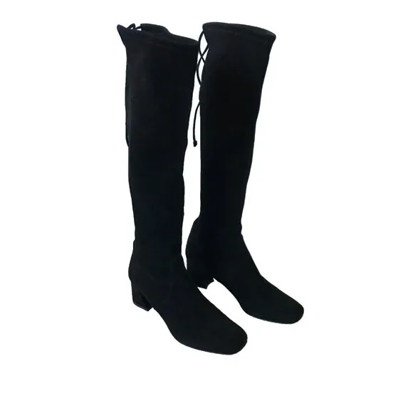 Stuart Weitzman Kneezie Boots Womens 7.5 Black Suede Leather Tall Knee High