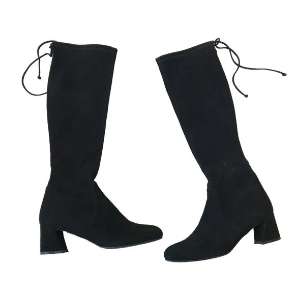 Stuart Weitzman Kneezie Boots Womens 7.5 Black Suede Leather Tall Knee High