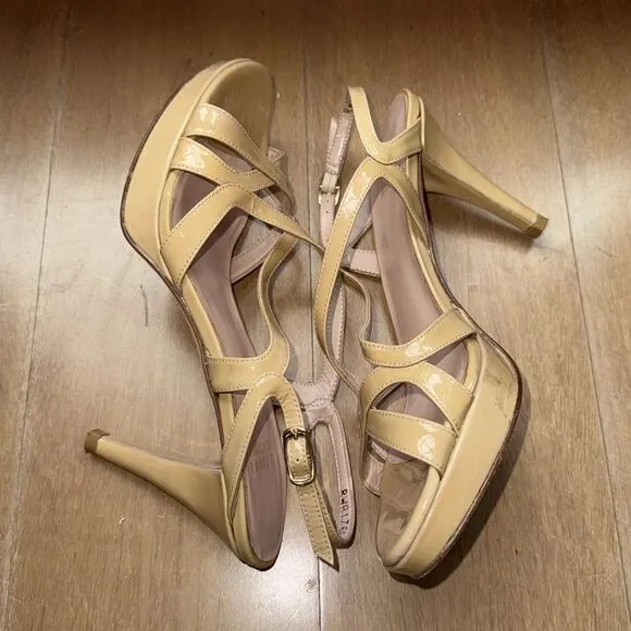 Stuart Weitzman Patent Leather Sling Back Heels Nude Size 7