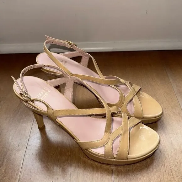Stuart Weitzman Patent Leather Sling Back Heels Nude Size 7