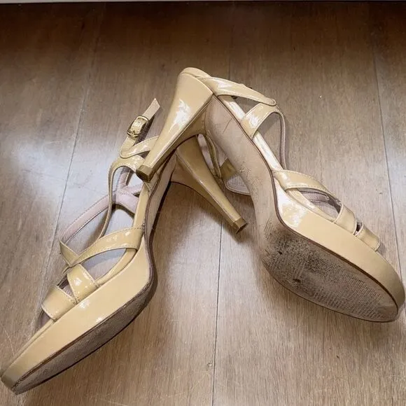 Stuart Weitzman Patent Leather Sling Back Heels Nude Size 7