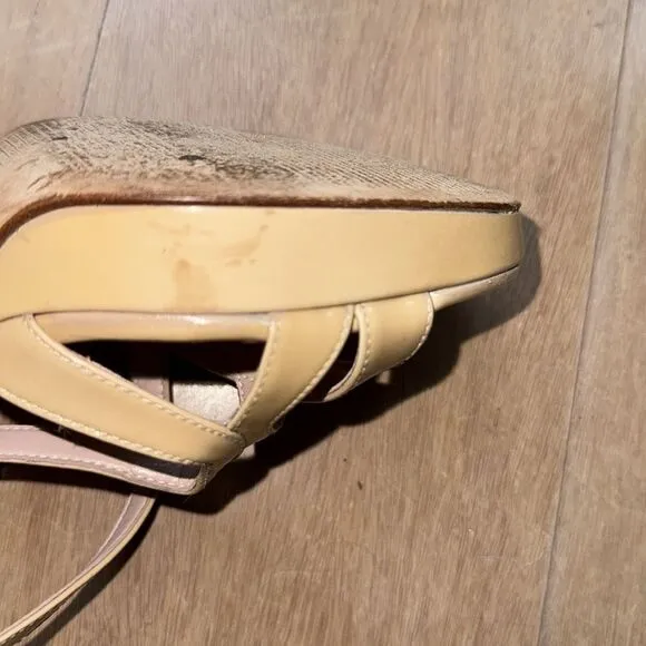 Stuart Weitzman Patent Leather Sling Back Heels Nude Size 7