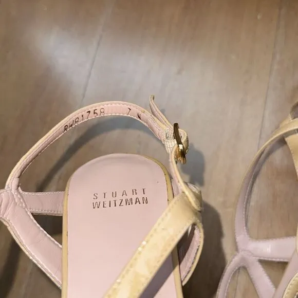 Stuart Weitzman Patent Leather Sling Back Heels Nude Size 7