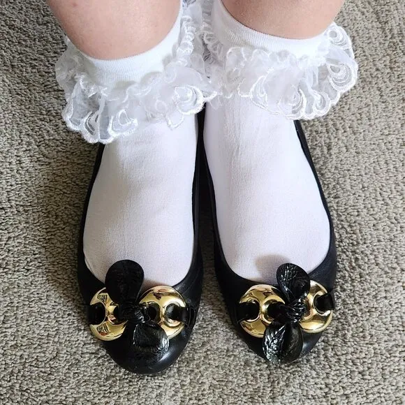 Stuart Weitzman softest leather gold bow/patent leather bow ballet flat shoes 5