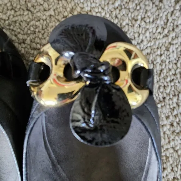 Stuart Weitzman softest leather gold bow/patent leather bow ballet flat shoes 5