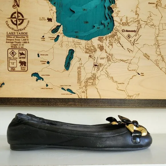 Stuart Weitzman softest leather gold bow/patent leather bow ballet flat shoes 5