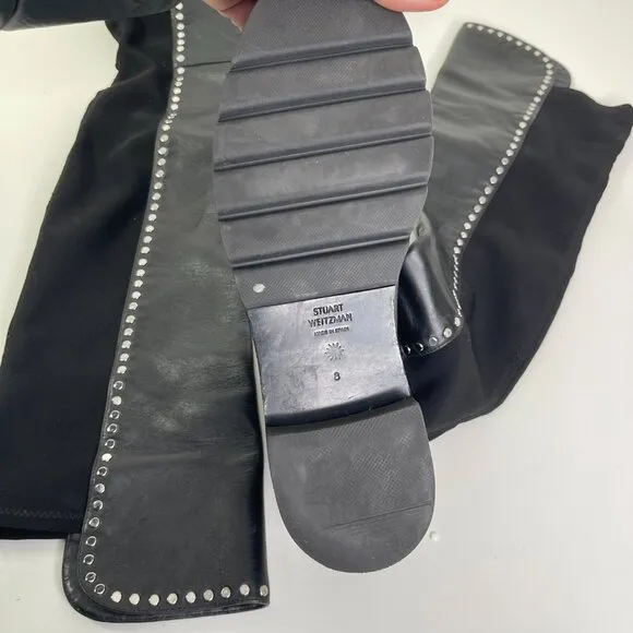 Stuart Weitzman Women's Black Leather 5050 Lift Studs Over-The-Knee Boots Size 9