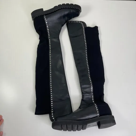 Stuart Weitzman Women's Black Leather 5050 Lift Studs Over-The-Knee Boots Size 9