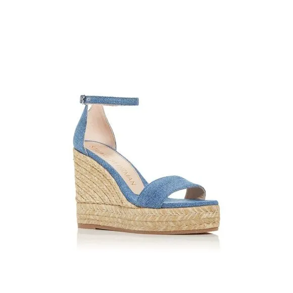 STUART WEITZMAN Womens Navy Denim 1&quot; Platform Floria Almond Wedge Shoes 10 C