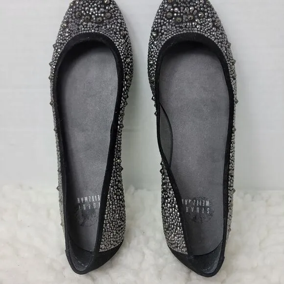 Stuart Weitzman Womens Ballet Flat Size 7 Studded Black Suede Shoes
