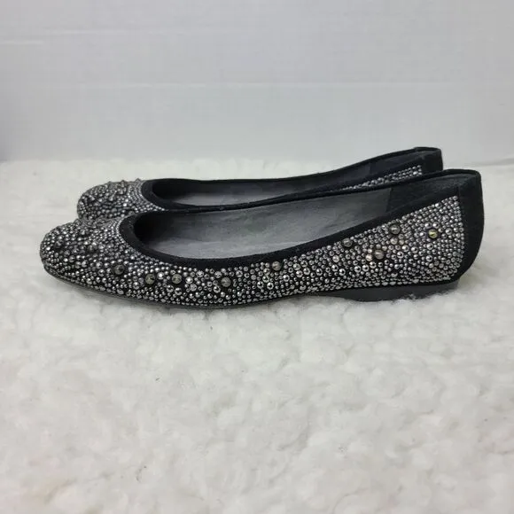 Stuart Weitzman Womens Ballet Flat Size 7 Studded Black Suede Shoes