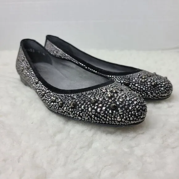 Stuart Weitzman Womens Ballet Flat Size 7 Studded Black Suede Shoes