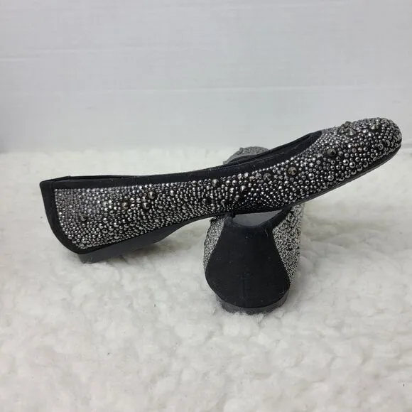 Stuart Weitzman Womens Ballet Flat Size 7 Studded Black Suede Shoes