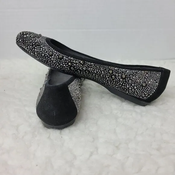 Stuart Weitzman Womens Ballet Flat Size 7 Studded Black Suede Shoes