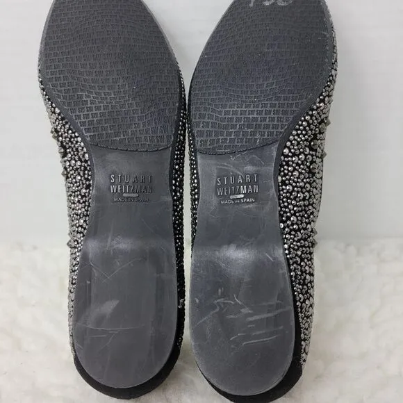Stuart Weitzman Womens Ballet Flat Size 7 Studded Black Suede Shoes