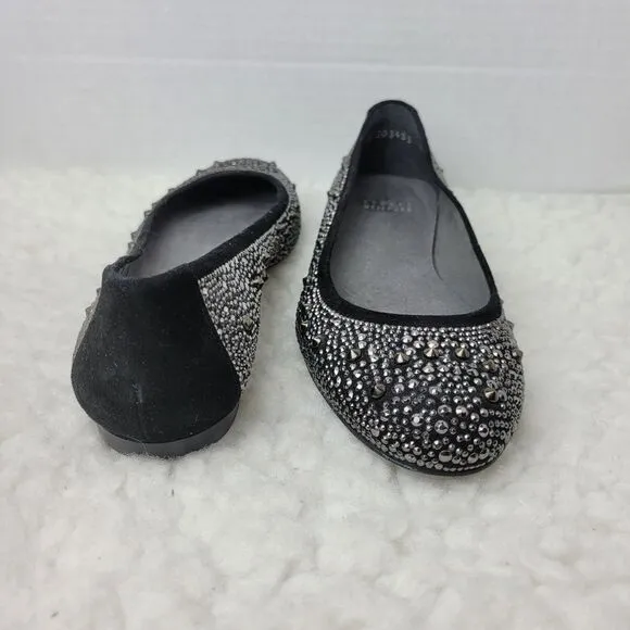 Stuart Weitzman Womens Ballet Flat Size 7 Studded Black Suede Shoes