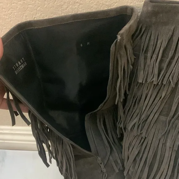 Stuart weitzman zippered knee high boots suede swinglow fringe boots size 6M
