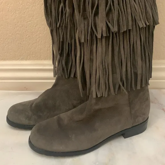 Stuart weitzman zippered knee high boots suede swinglow fringe boots size 6M