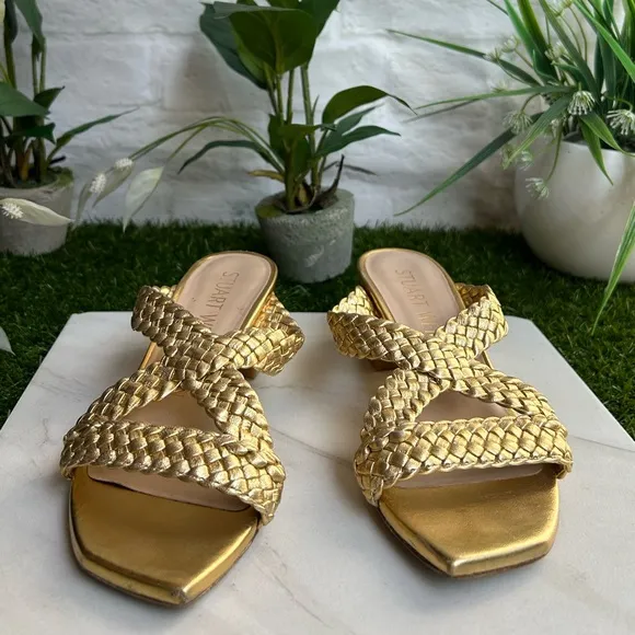 STUART WEITZMANRosie Block Heel Slide Sandal - Gold size 5