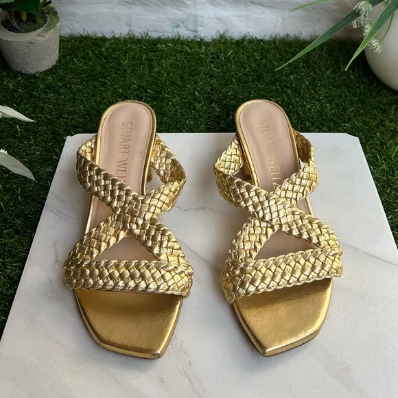 STUART WEITZMANRosie Block Heel Slide Sandal - Gold size 5