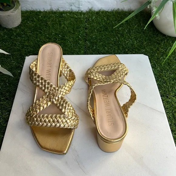 STUART WEITZMANRosie Block Heel Slide Sandal - Gold size 5